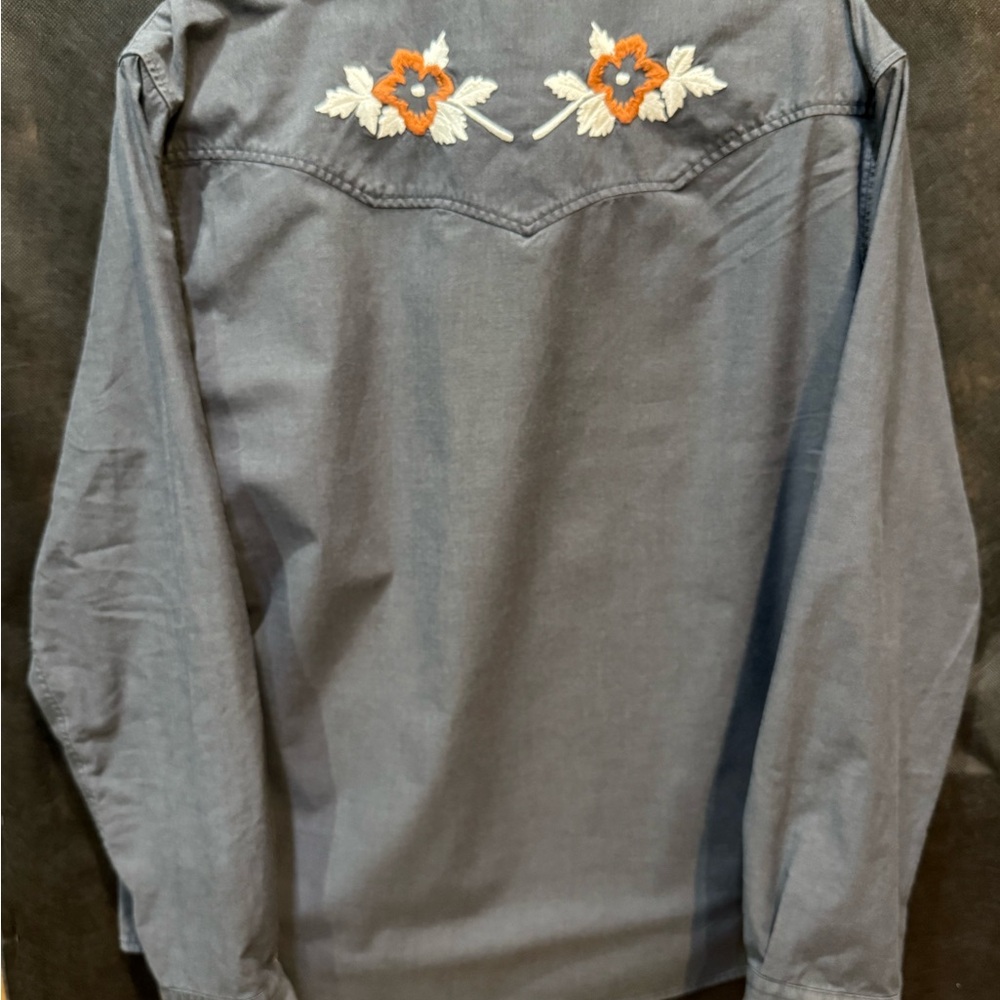 Howler Brothers Charcoal Shirt w/ Hibiscus Flowers - Floral Embroidery - MEDIUM - Picture 11 of 11